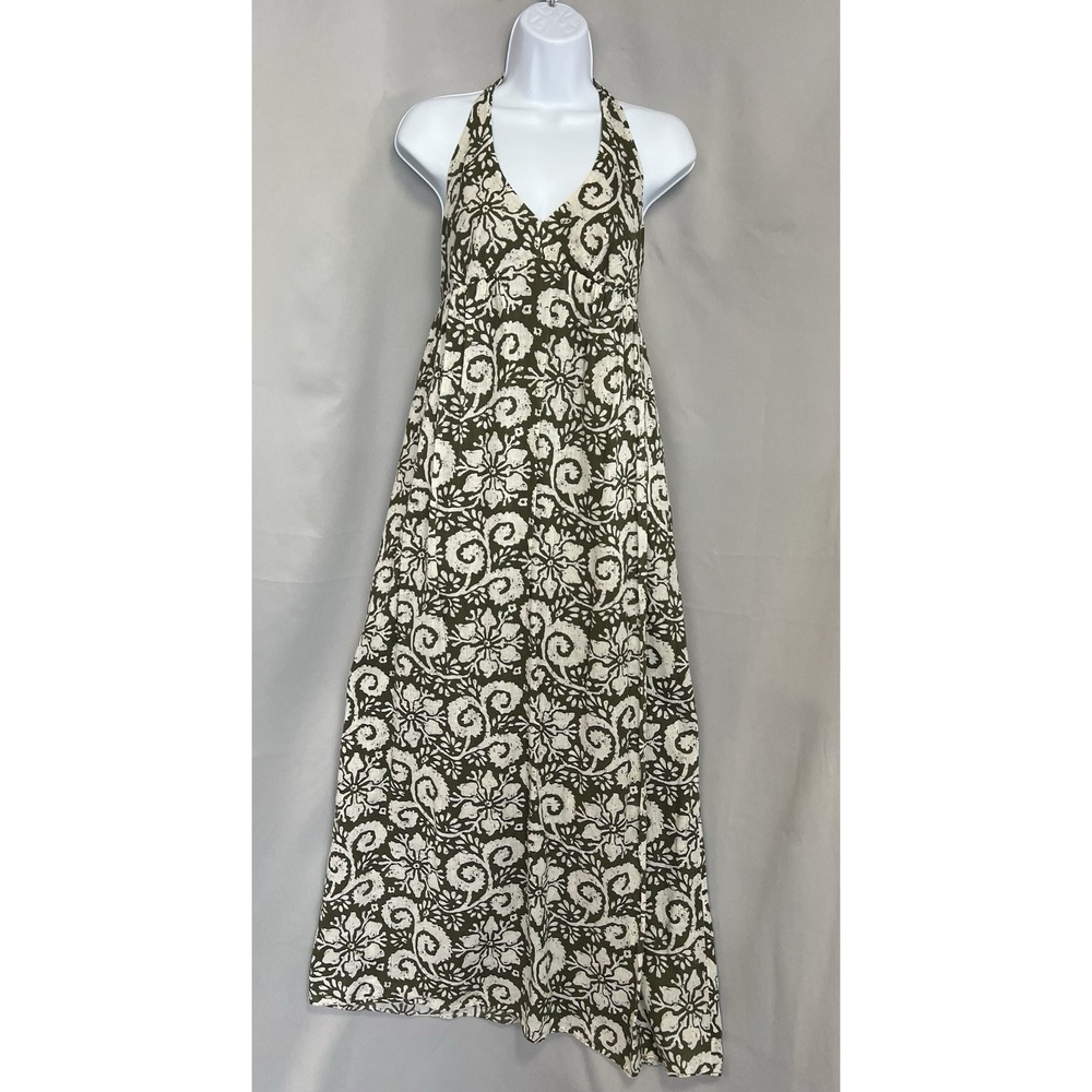 Old Navy Womens Linen Maxi Halter‎ Dress Sz Médium Olive Green